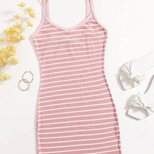 SHEIN Striped Rib-knit Bodycon Dress
